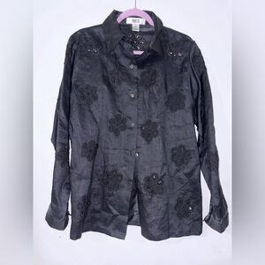 Black Eyelet Detail Button-Down Shirt